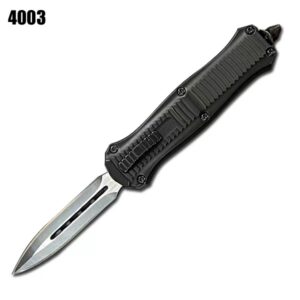 7" Zinc handle OTF Knife Black w/ Tier style handle