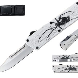 8.5" Zinc Handle OTF - White Handle w/ Spider Print