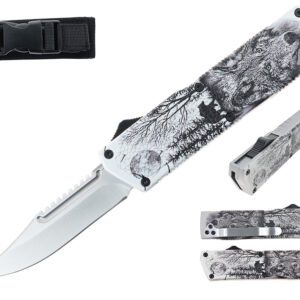 8.5" Zinc Handle OTF - White Handle w/ Wolf Print 2