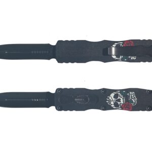 8.5" Zinc Handle OTF - Black Handle w/ Skull and Rose3
