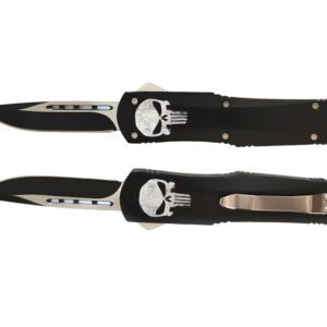 9.5" Aluminum handle OTF Knife BLACK w/ Skull