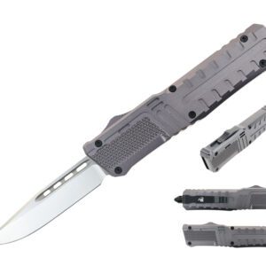8.25" CNC Aluminum Handle OTF Knife w/ Glass Breaker/ D2 blade - Grey