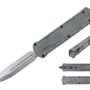 8.25" CNC Aluminum Handle OTF Knife w/ Glass Breaker/ D2 blade - Light Grey