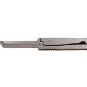 9 1/8" Gray Stainless Handle Folding Knife .5.3" Closed. tanto