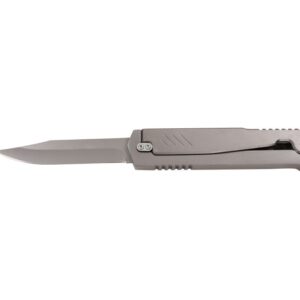 9 1/8" Gray Stainless Handle Folding Knife .5.3" Closed. drop point