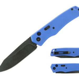 8" G10 Handle Button-Lock Switch Knife - Blue