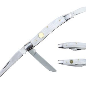slip-joint folding knife w/ white pearl acrylic handle and 3 blades option.