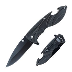 8"  ABS Handle Folding Knife w/ Bottle Opener & Glass Breaker - Black