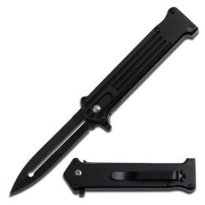black stainless handle assisted folding knife.