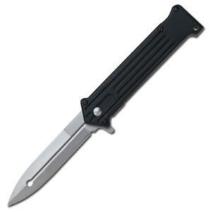 silver blade black handle assisted folding knife