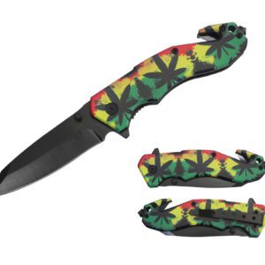 folding knife with leaf graphic