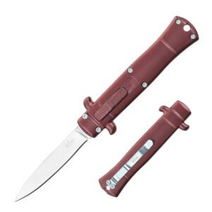 5.25" Anodized Aluminum Handle Mini OTF w/ Pocket Clip- Wine Red