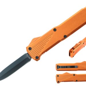 5.25" Anodized Aluminum Handle Mini OTF w/ Pocket Clip- Orange