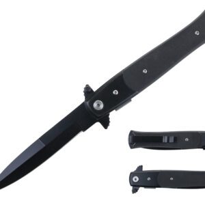 black stiletto style folding knife w/ g10 handle