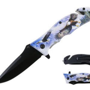 folding knife with eagle graphic