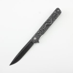 8.5" Stainless Steel Folding Knife with Ball Bearing Pivot - Stonewashed Black - Mermaid