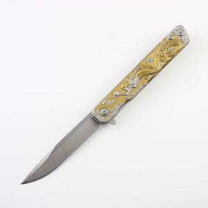 8.5" Stainless Steel Folding Knife with Ball Bearing Pivot - Silver & Gold - Mermaid