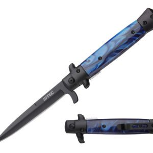 9" Stiletto Style Spring Assisted Knife w/ 4.75" Blade - Blue Black