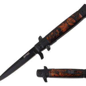 9" Stiletto Style Spring Assisted Knife w/ 4.75" Blade - Wood Black