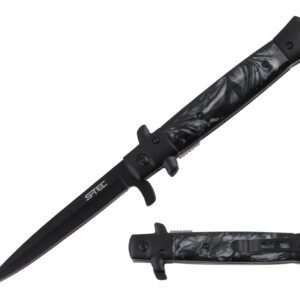 9" Stiletto Style Spring Assisted Knife w/ 4.75" Blade - Grey Black