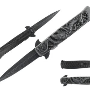 8.75" Assisted Folding Knife with Stainless Steel Dragon HDL (Black)