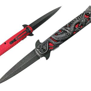 8.75" Assisted Folding Knife with Stainless Steel Dragon HDL (RED)