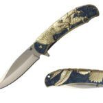 8" Stainless Steel Assisted Folding Knife w/ 3D Eagle Engrave-Blue-