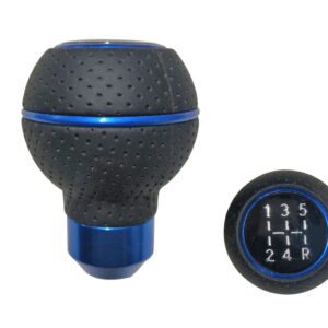 shift knob style walking cane. black leatherette with blue accent