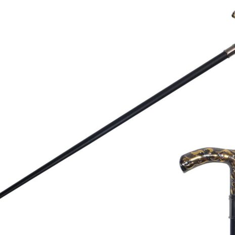 zinc handle walking cane with gold flame