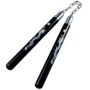 12" Black wood Nunchakus w/metal chain