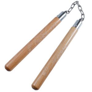 12" Wood Nunchakus w/ metal chain (dragon engrave)