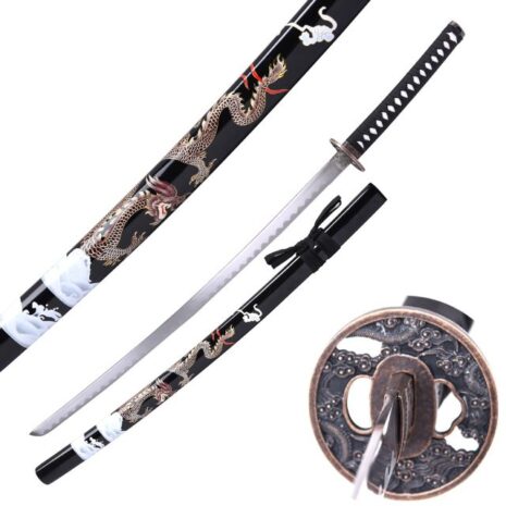 dragon printed graphic scabbard samurai sword