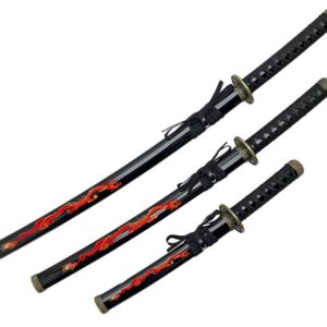 dragon graphic samurai sword set w/ stand