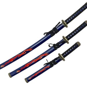 dragon graphic samurai sword set with stand