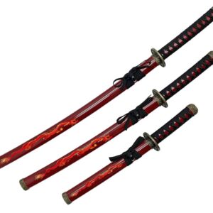 samurai swords set with dragon graphic scabbard