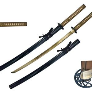 gold damascus samurai sword.
