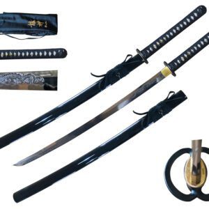 T64837 samurai sword with dragon engraving on the blade.