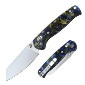 DEFCON 7.25" Axis Lock Marble Resin Handle Folding Knife - Black Blue