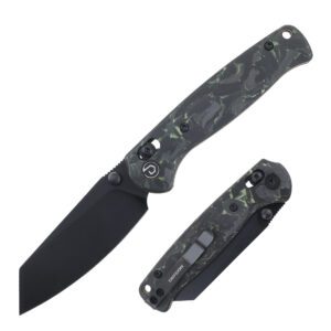DEFCON 7.25" Axis Lock Carbon Handle Folding Knife - Forged Carbon Black/Green