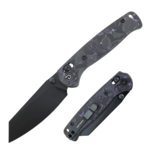 DEFCON 7.25" Axis Lock Carbon Handle Folding Knife - Forged Carbon Black/Purple