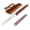 8.5" ball bearing folding knife w/brown leather sheath